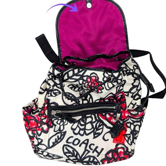 Coach Poppy Daisy Floral Graffiti Nylon Patent Leather Backpack F16582 - Picture 8 of 12